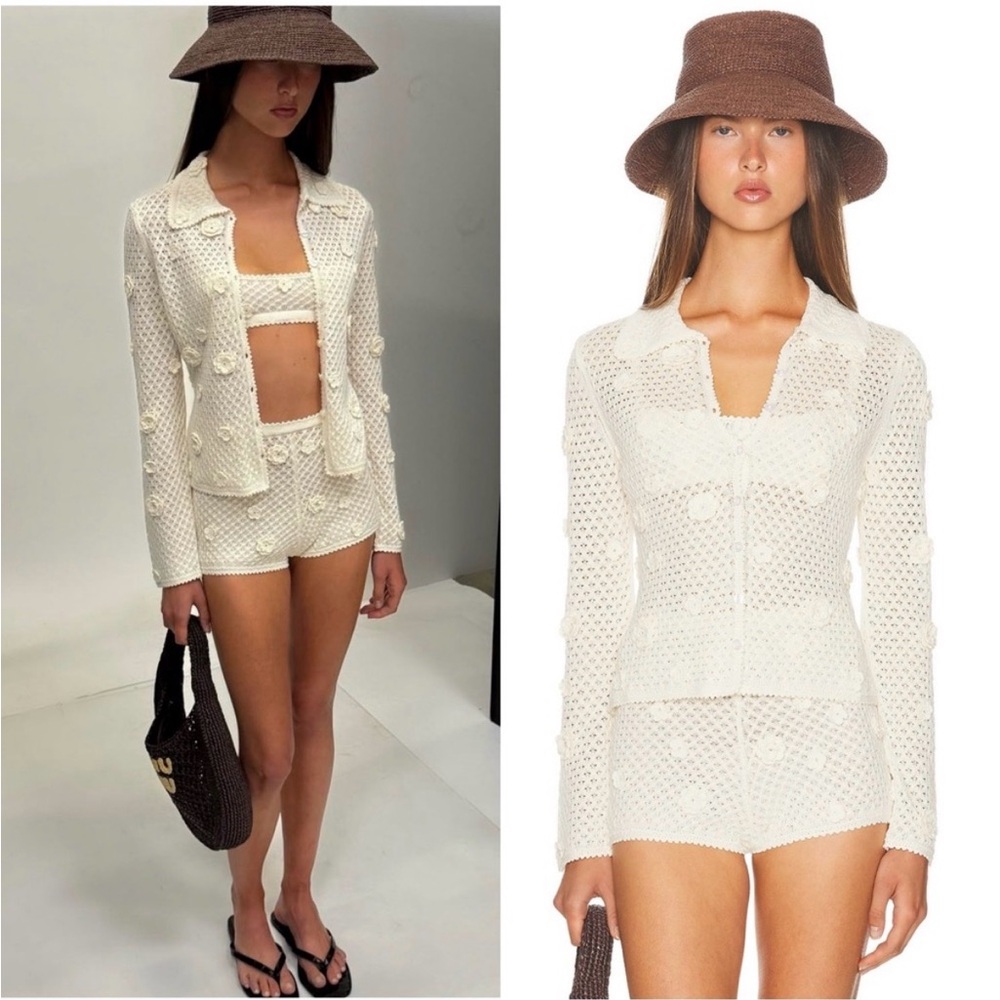 NWT NWT HELSA Rieley Cardigan + Shorts set in cream knit